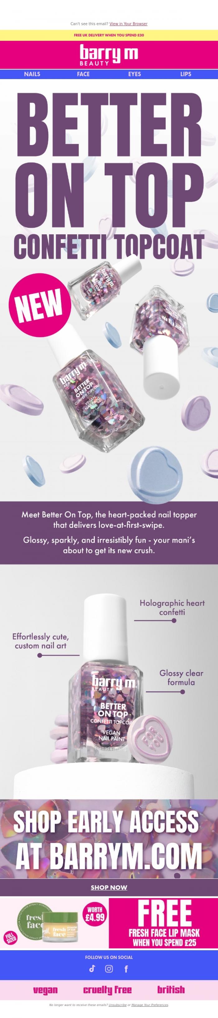 Email Design Inspiration from Barry M, NEW: Meet Better on Top | Confetti Top Coat 💜