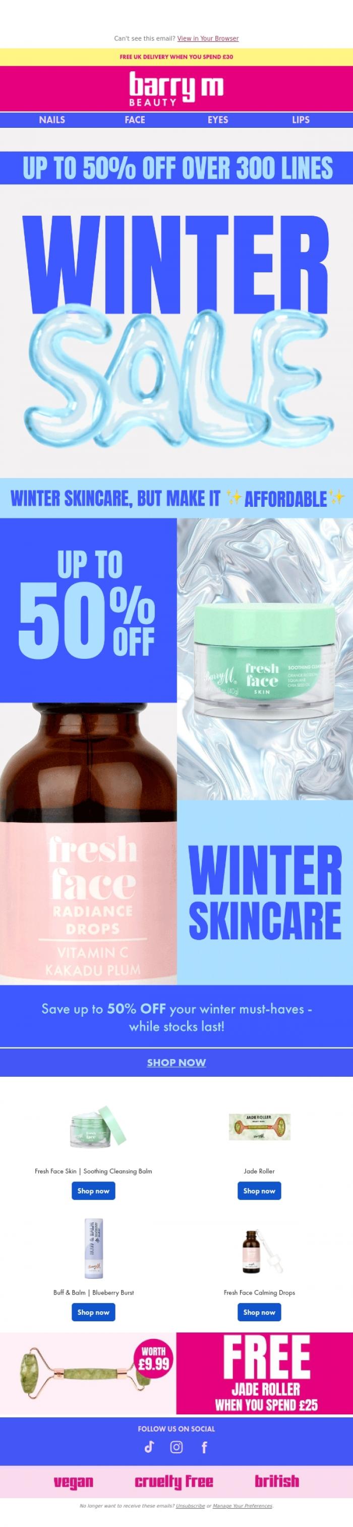 Email Design Inspiration from Barry M, Time for a Skin Care Restock? 👀