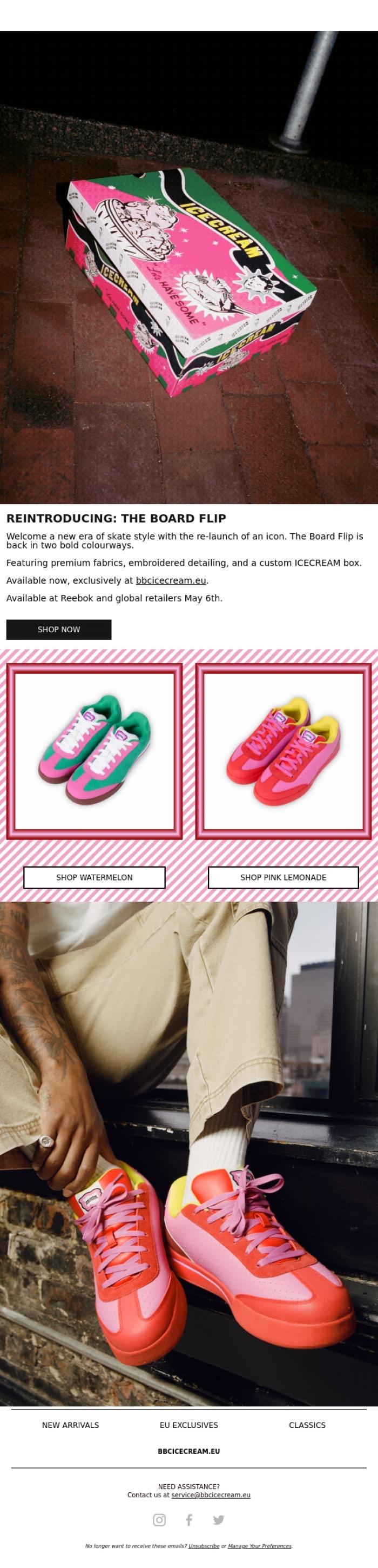 Email Design Inspiration from BBC ICECREAM EU, JUST DROPPED: Reebok x ICECREAM