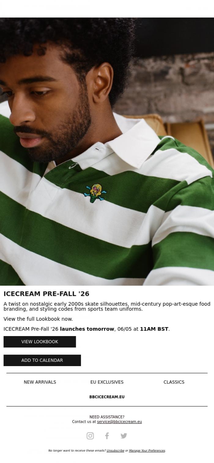 Email Design Inspiration from BBC ICECREAM EU, ICECREAM Pre-Fall '26