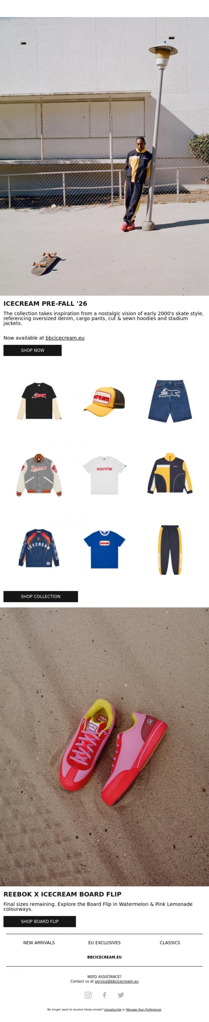 Email Design Inspiration from BBC ICECREAM EU, New: ICECREAM Pre-Fall '26