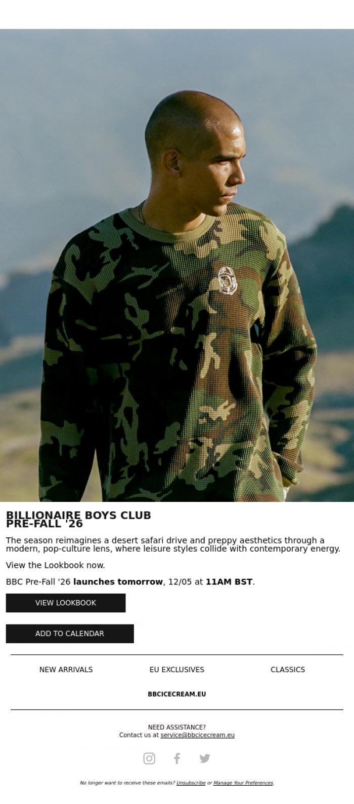 Email Design Inspiration from BBC ICECREAM EU, Launching Tomorrow: BBC Pre-Fall '26