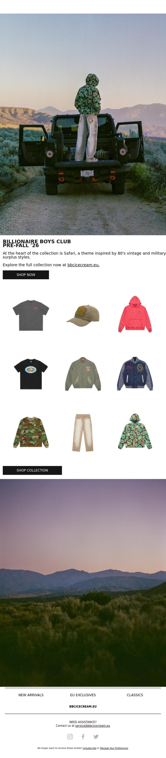 Email Design Inspiration from BBC ICECREAM EU, New: Billionaire Boys Club Pre-Fall '26