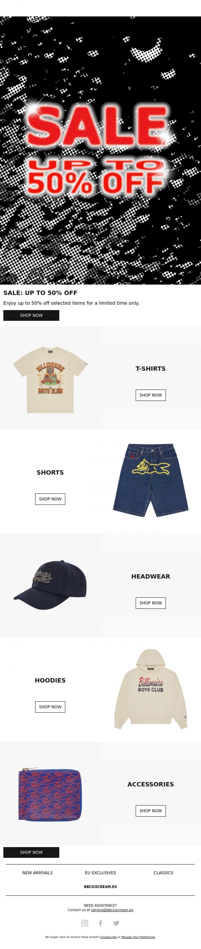 Email Design Inspiration from BBC ICECREAM EU, Enjoy up to 50% off