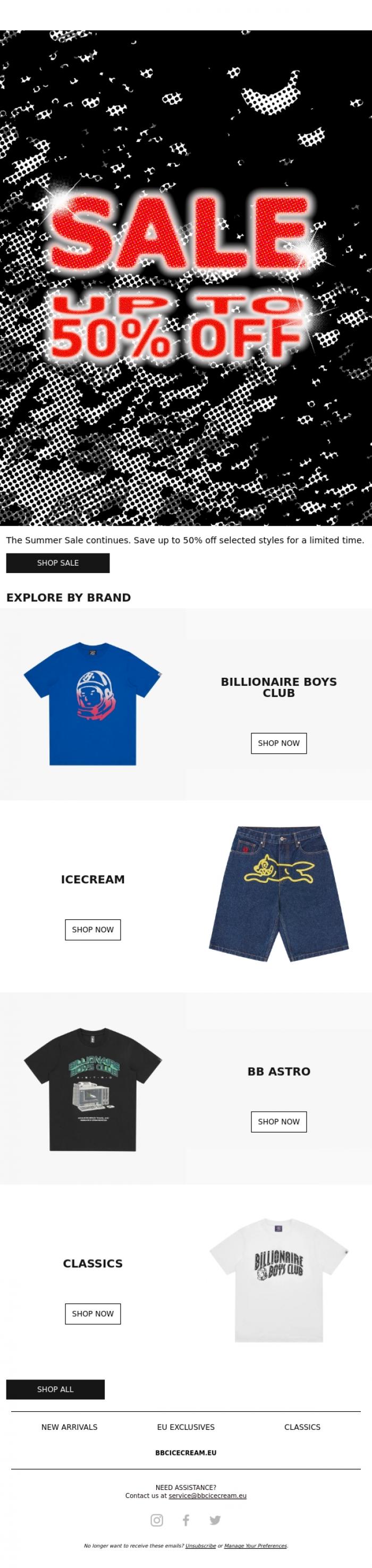 Email Design Inspiration from BBC ICECREAM EU, Summer Sale Continues