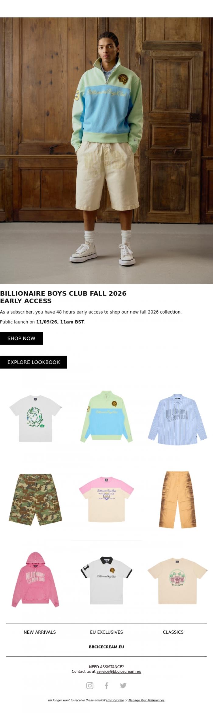 Email Design Inspiration from BBC ICECREAM EU, BBC Fall 2026: Early access
