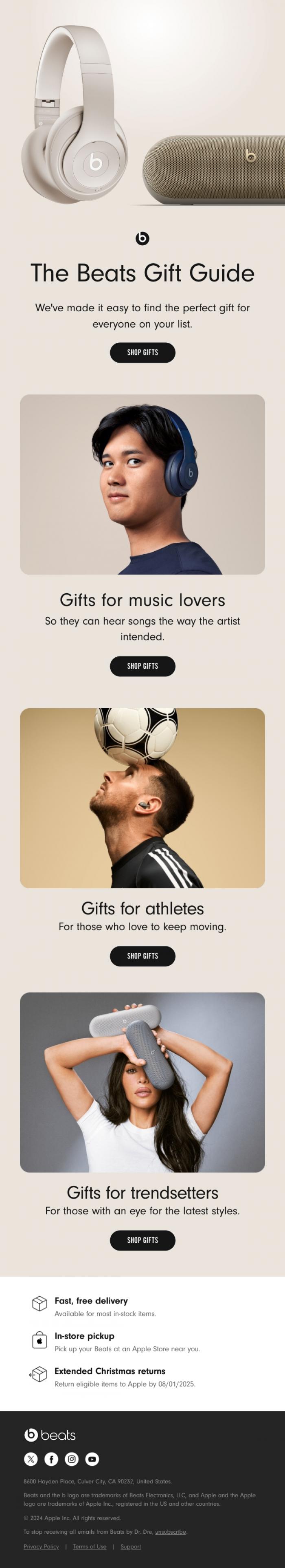 Email Design Inspiration from Beats by Dre, The Beats Gift Guide is here  🎁