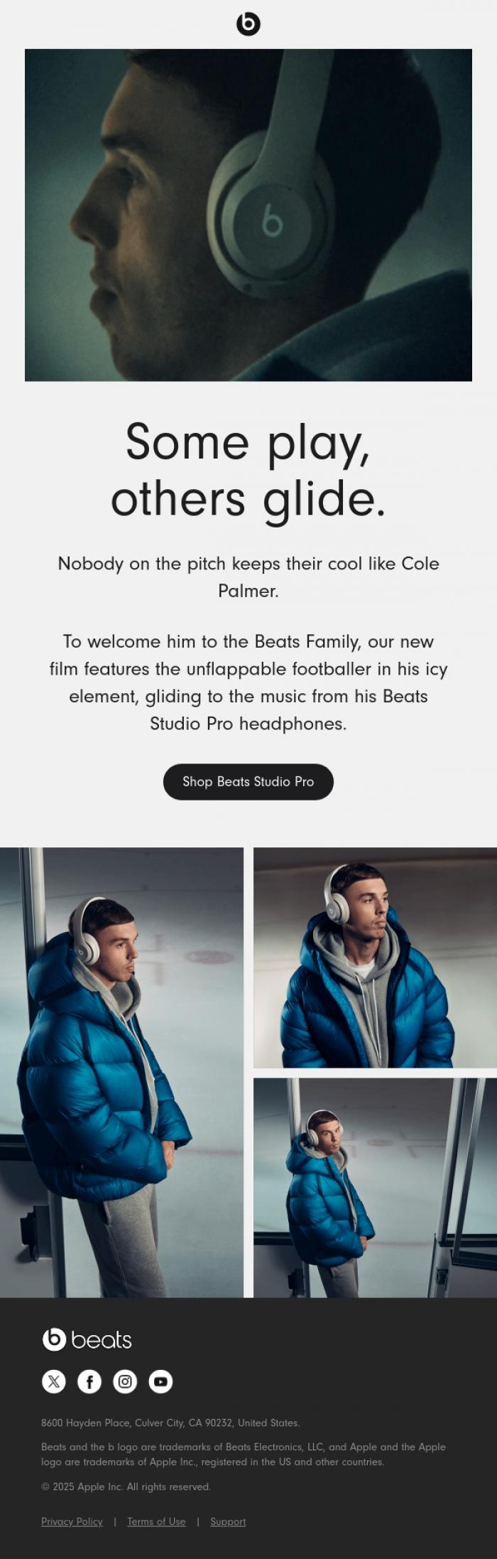 Email Design Inspiration from Beats by Dre, Cole Palmer in Beats Studio Pro.