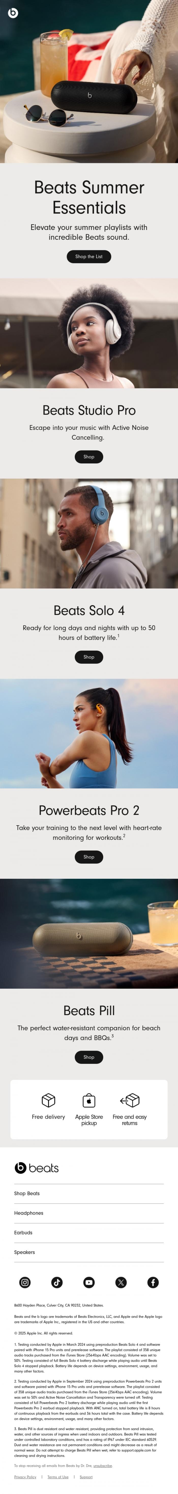 Email Design Inspiration from Beats by Dre, Beats Summer Essentials ☀️