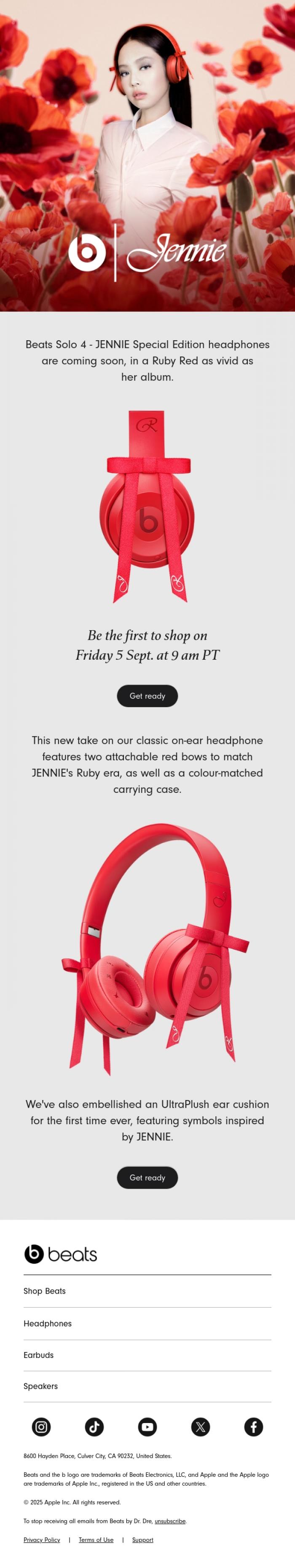 Email Design Inspiration from Beats by Dre, Beats x JENNIE drops Sept. 5