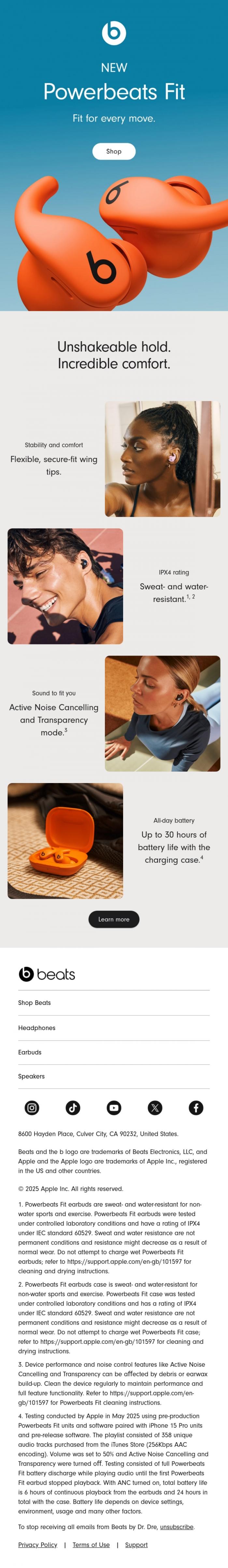 Email Design Inspiration from Beats by Dre, Introducing Powerbeats Fit