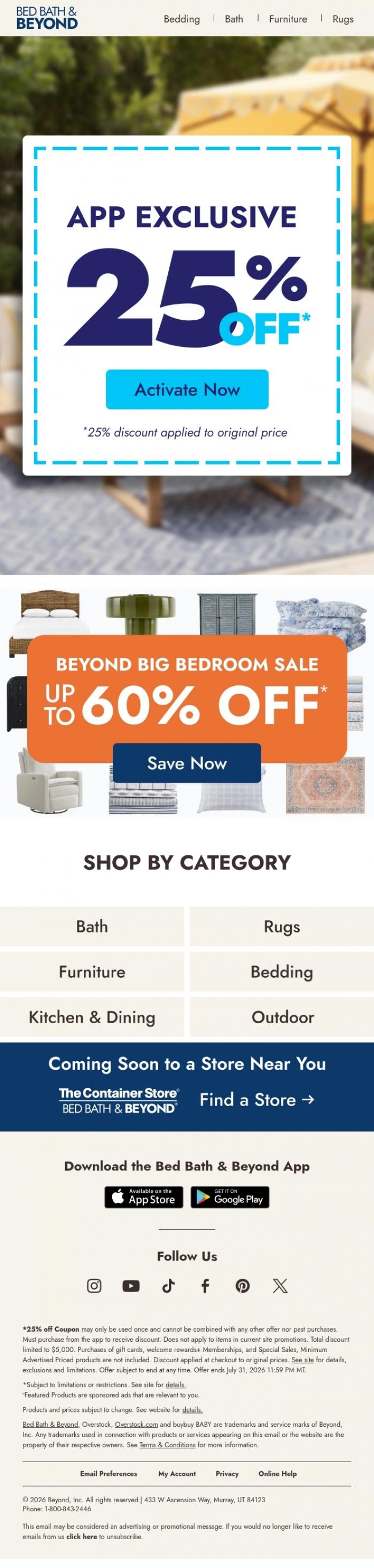 Email Design Inspiration from Bed Bath & Beyond, Open the app. Enjoy the perks. 😍