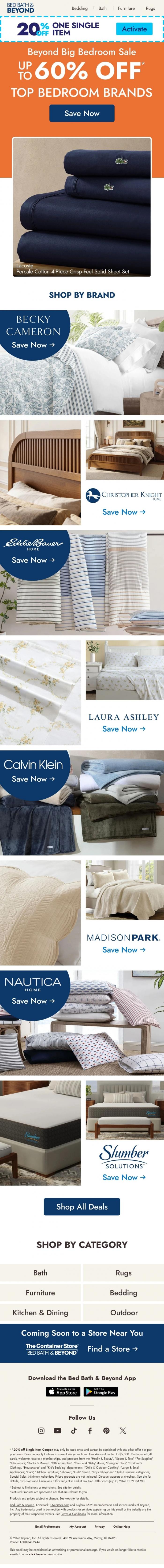Email Design Inspiration from Bed Bath & Beyond, Big brands. Better bedroom. Bigger savings.