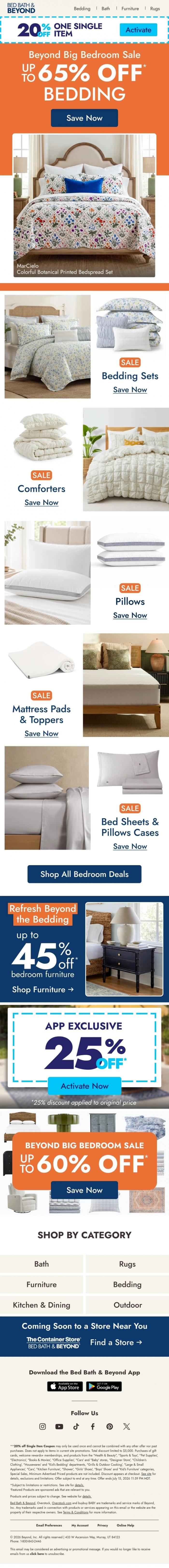 Email Design Inspiration from Bed Bath & Beyond, Fresh layers. Better sleep-up to 65% off.