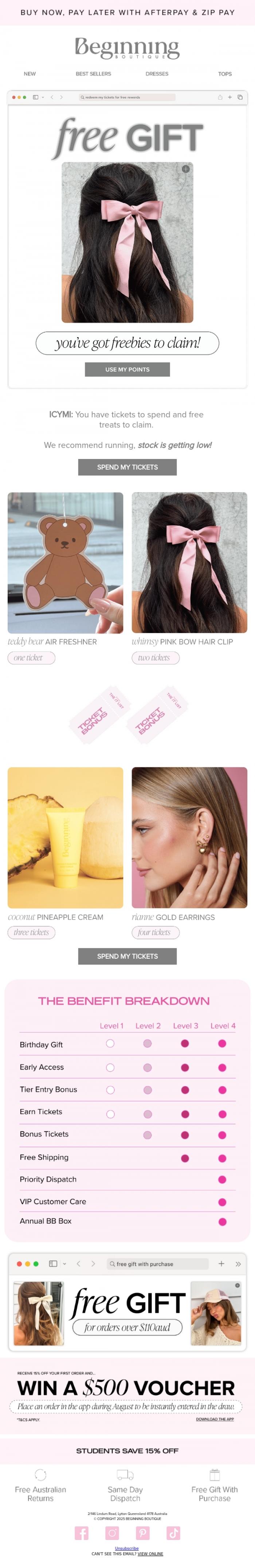 Email Design Inspiration from Beginning Boutique, You Have Rewards To Claim! 💌