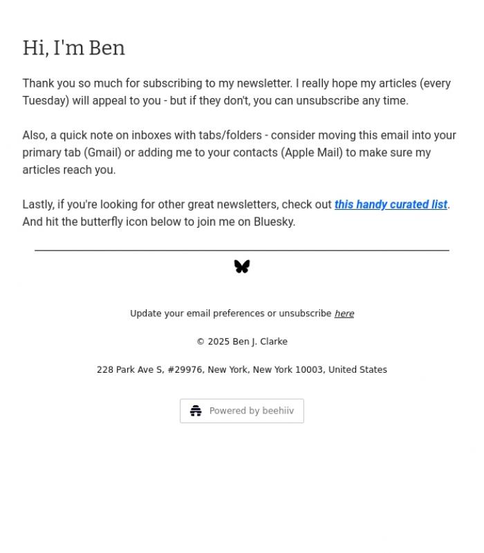 Email Design Inspiration from Ben J. Clarke, You're Subscribed