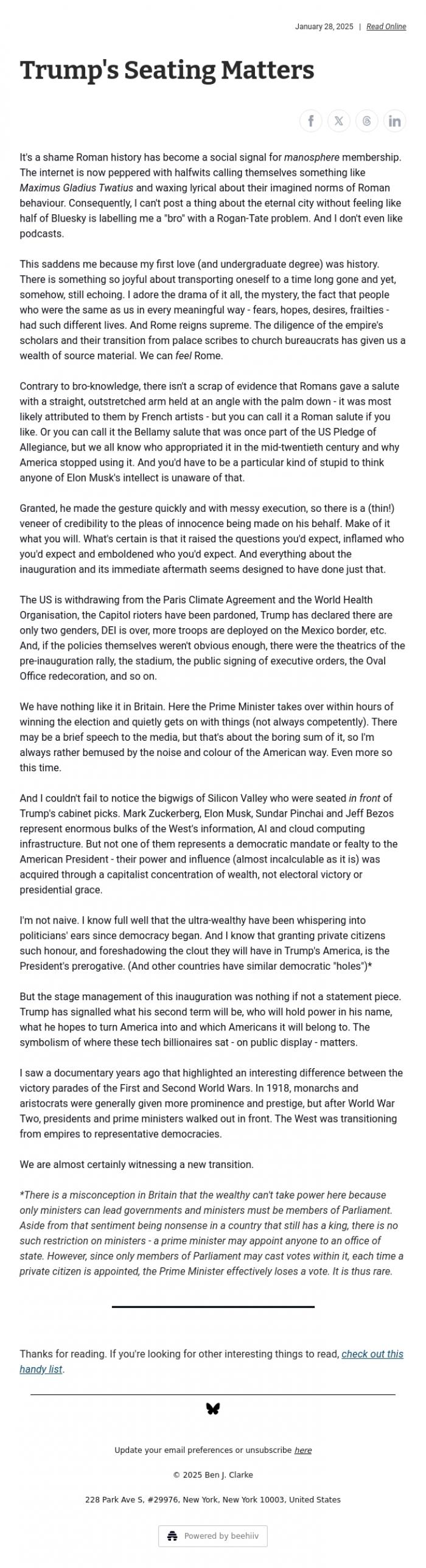 Email Design Inspiration from Ben J. Clarke, Trump's Seating Matters