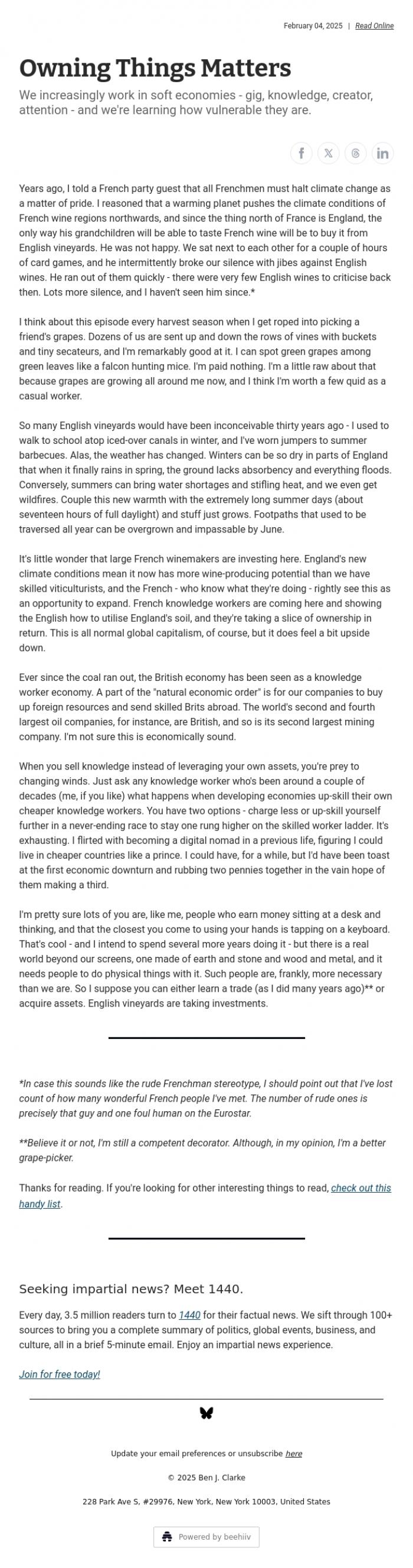 Email Design Inspiration from Ben J. Clarke, Owning Things Matters