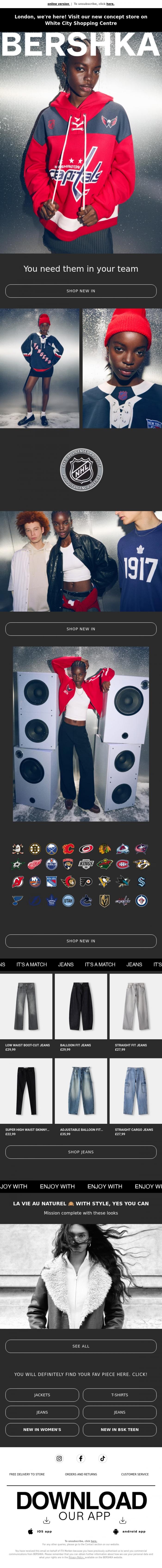 Email Design Inspiration from BERSHKA, Get icy with the NHL collection🤩