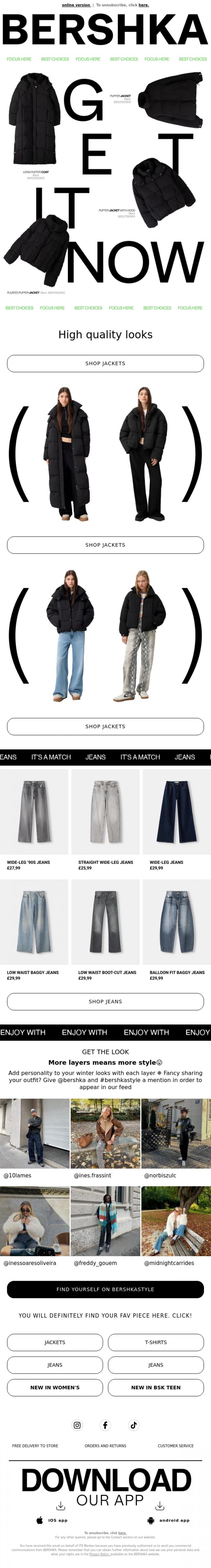 Email Design Inspiration from BERSHKA, In the clouds with these puffer jackets 🩵