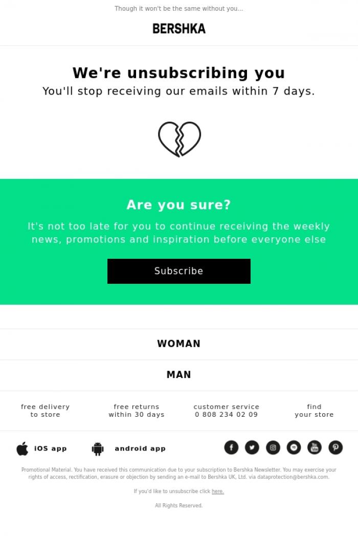 Email Design Inspiration from BERSHKA, ::Your request to unsubscribe has been processed correctly