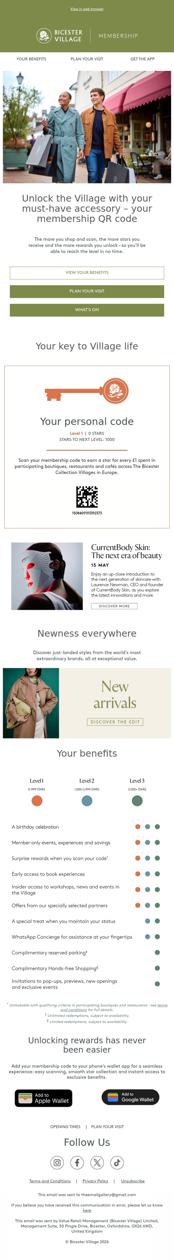 Email Design Inspiration from Bicester Village, Your key to Village life 🗝️