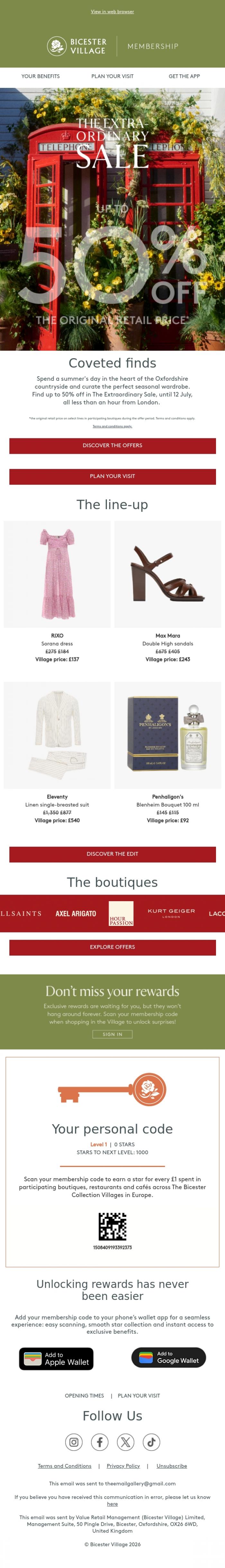 Email Design Inspiration from Bicester Village, Discover The Extraordinary Sale top picks