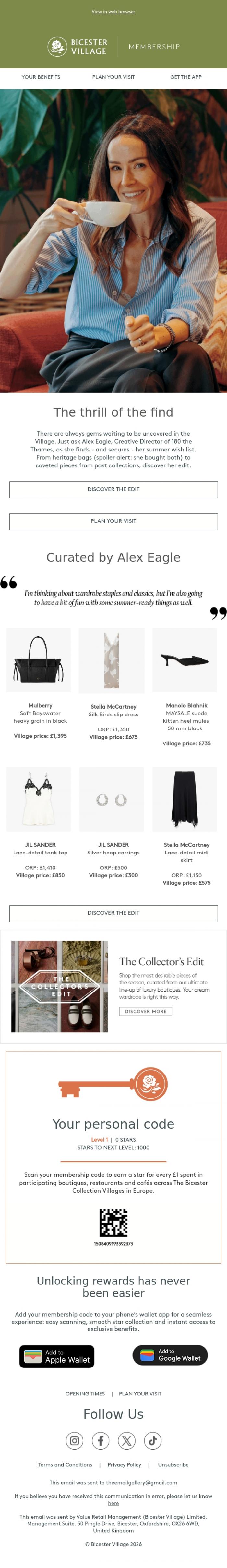 Email Design Inspiration from Bicester Village, The thrill of the find with Alex Eagle
