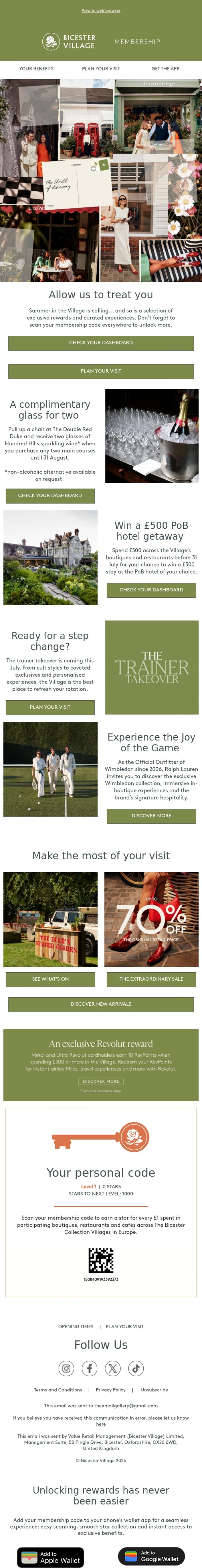 Email Design Inspiration from Bicester Village, John, open to be rewarded
