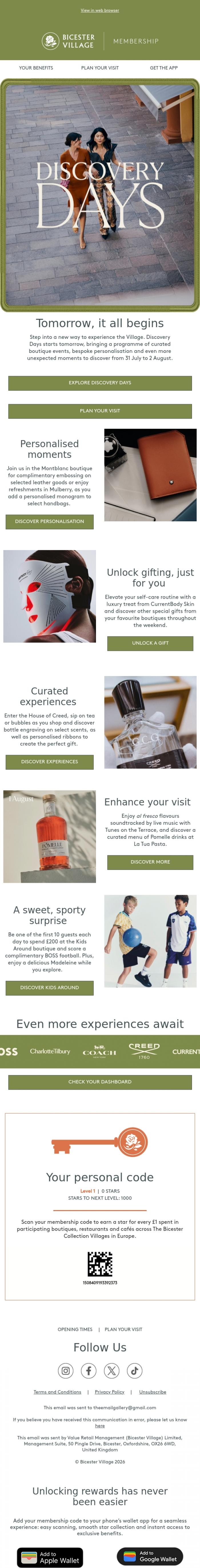 Email Design Inspiration from Bicester Village, John, find a new way to discover the Village