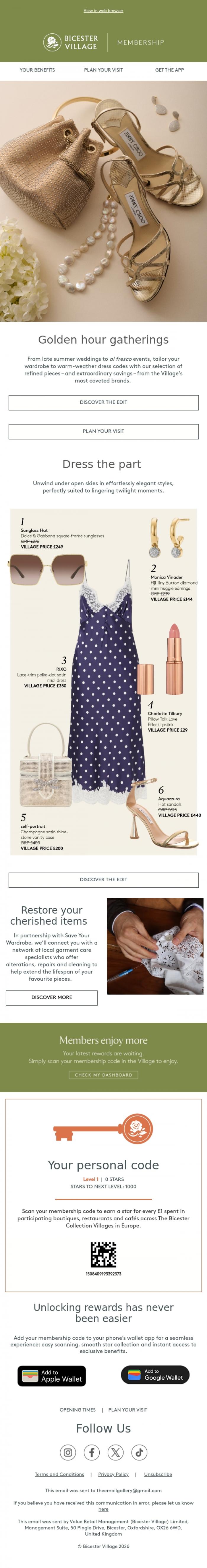 Email Design Inspiration from Bicester Village, Made for al fresco events