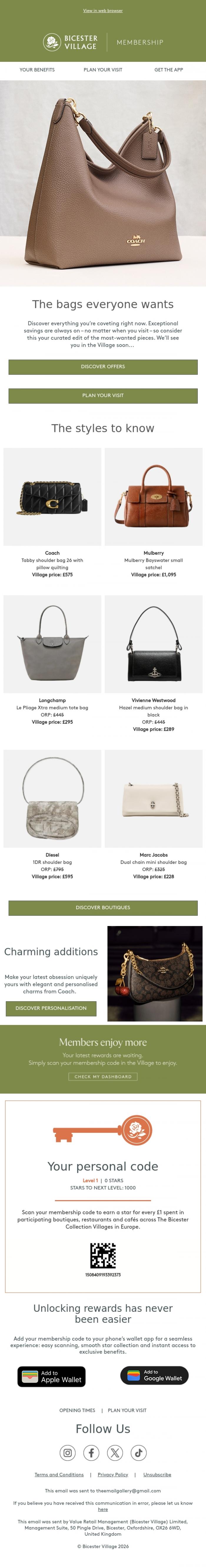 Email Design Inspiration from Bicester Village, Trending:&nbsp;coveted bags for less