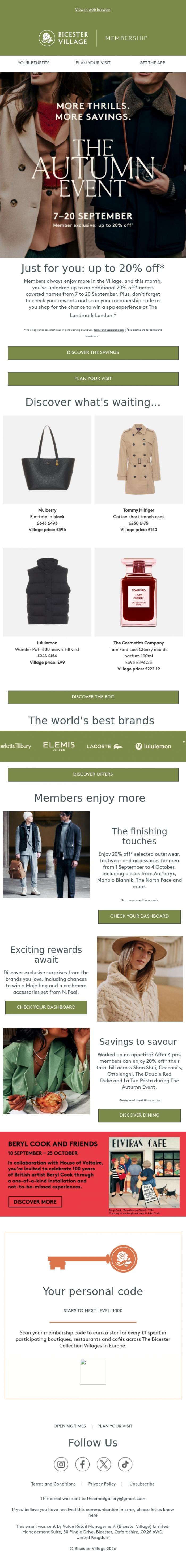 Email Design Inspiration from Bicester Village, Your member-exclusive saving starts tomorrow