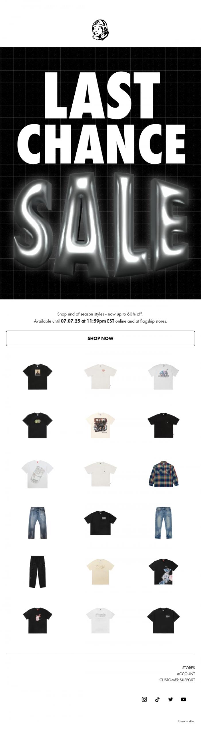Email Design Inspiration from Billionaire Boys Club, Ending Soon: End of Season Sale