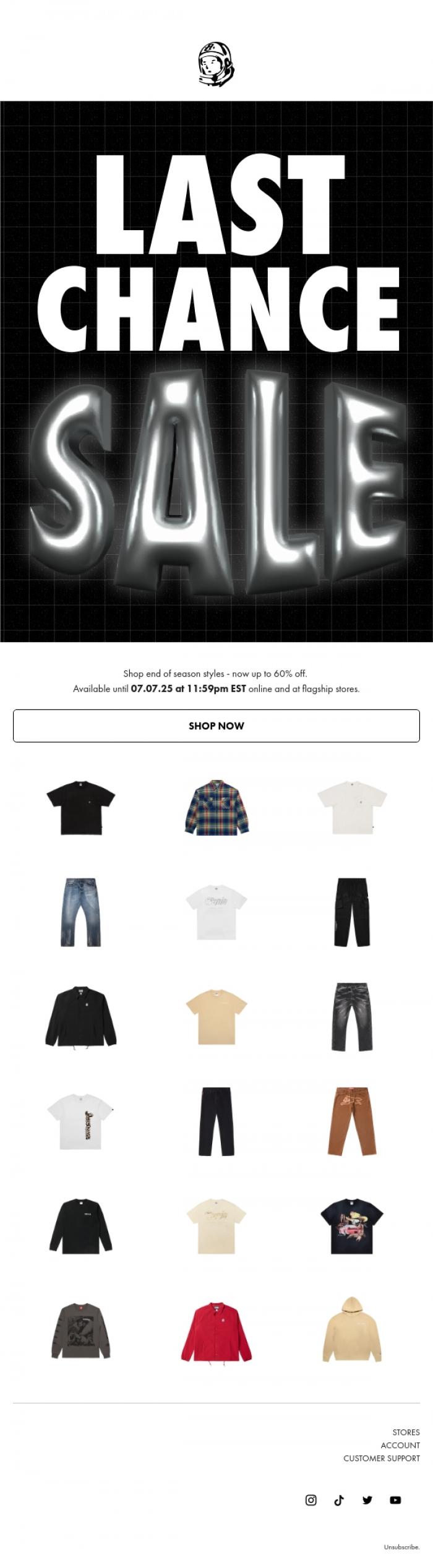 Email Design Inspiration from Billionaire Boys Club, LAST CHANCE: End of Season Sale