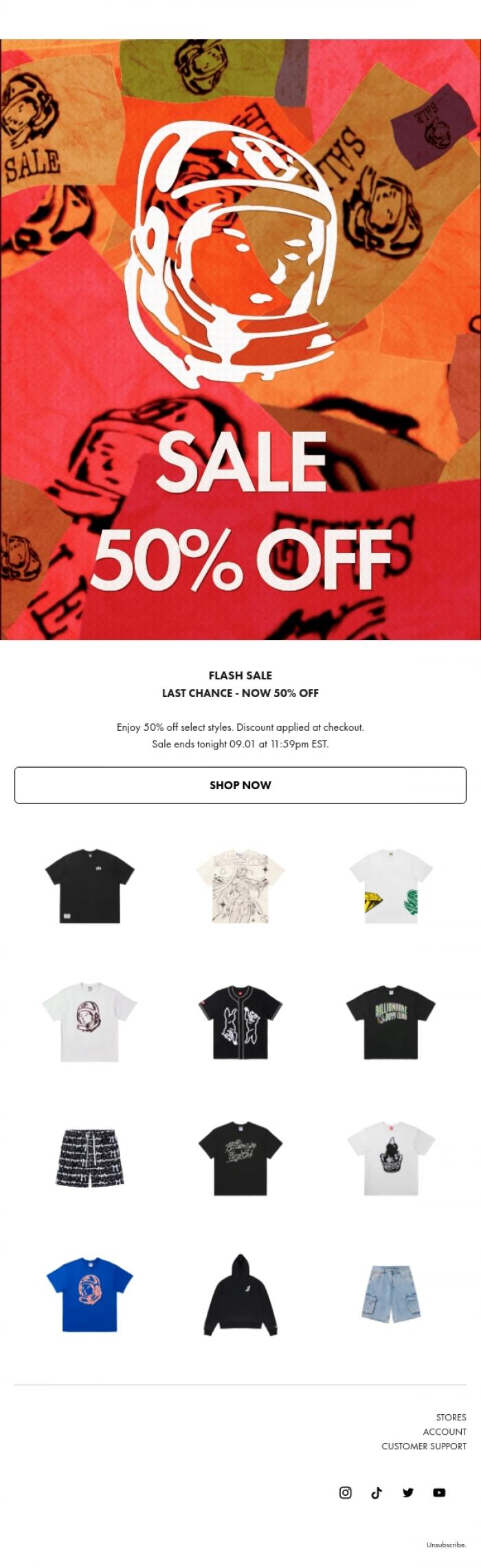 Email Design Inspiration from Billionaire Boys Club, ENDS TONIGHT: Now 50% Off