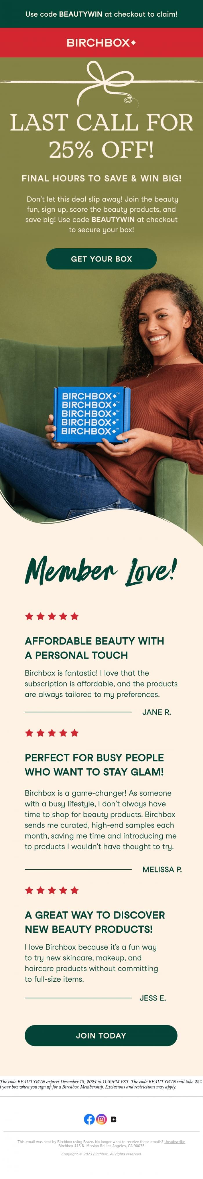 Email Design Inspiration from Birchbox, ⚠️ Last Call for 25% Off!