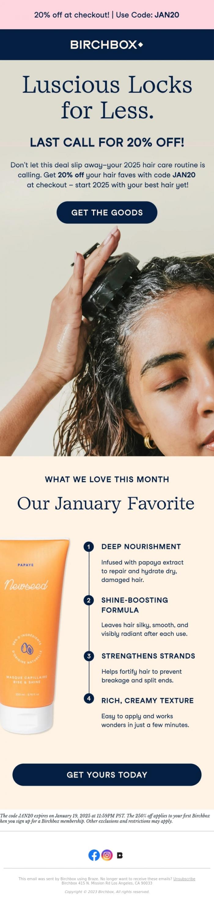 Email Design Inspiration from Birchbox, Last Chance to get Luscious Locks for Less 💆&zwj;♀️✨ 