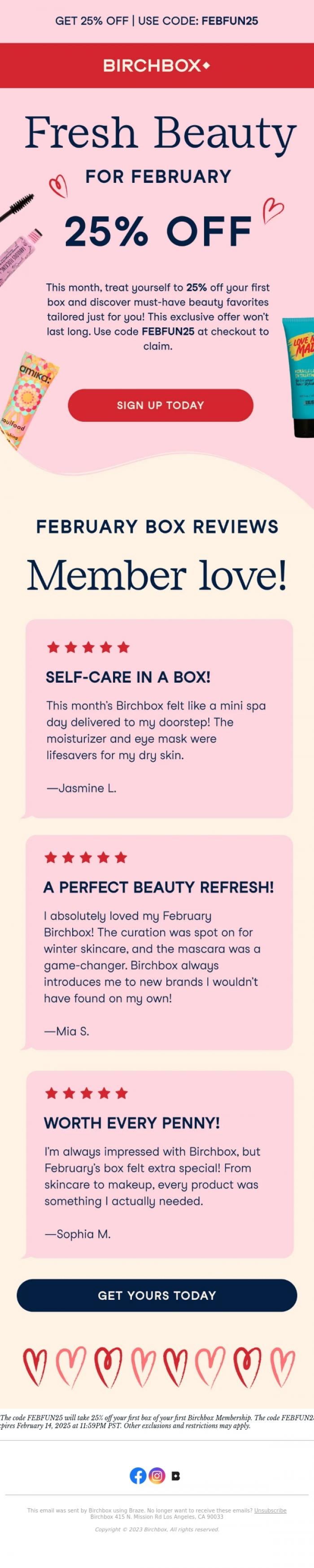 Email Design Inspiration from Birchbox, Fresh Beauty for February 💗