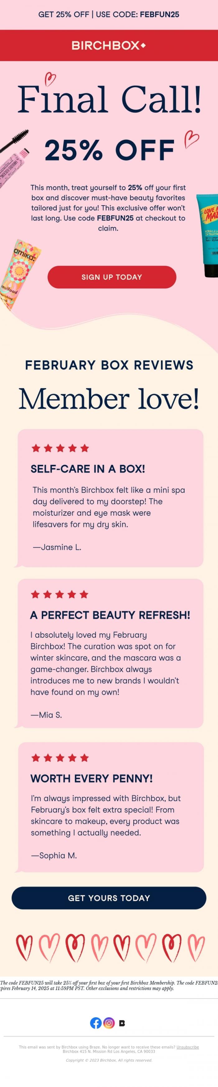 Email Design Inspiration from Birchbox, Final Call for 25% Off!