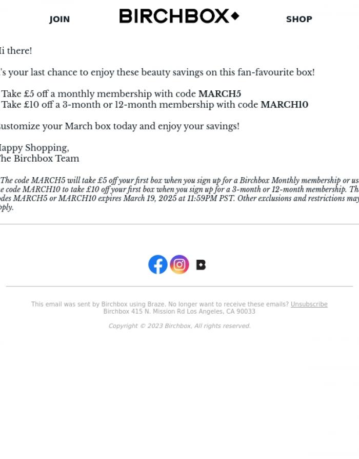 Email Design Inspiration from Birchbox, ✨ Final Chance to Secure Your Savings is Now! ✨
