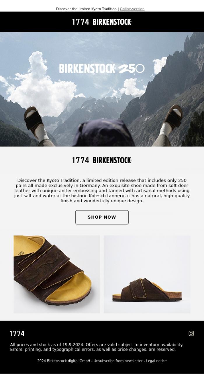 Email Design Inspiration from BIRKENSTOCK 1774, Discover the Collectors Edition Kyoto Tradition