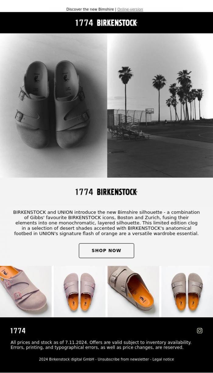 Email Design Inspiration from BIRKENSTOCK 1774, Introducing BIRKENSTOCK x UNION Bimshire