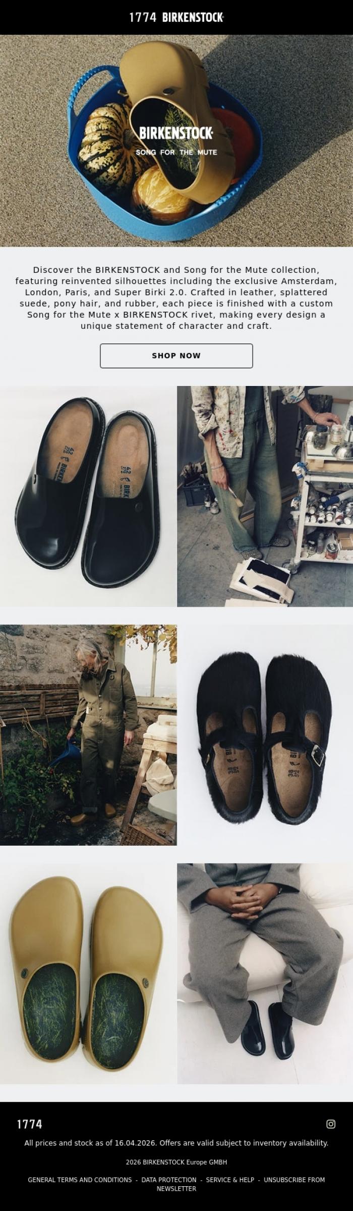 Email Design Inspiration from BIRKENSTOCK 1774, Introducing BIRKENSTOCK and Song for the Mute's new collaboration!