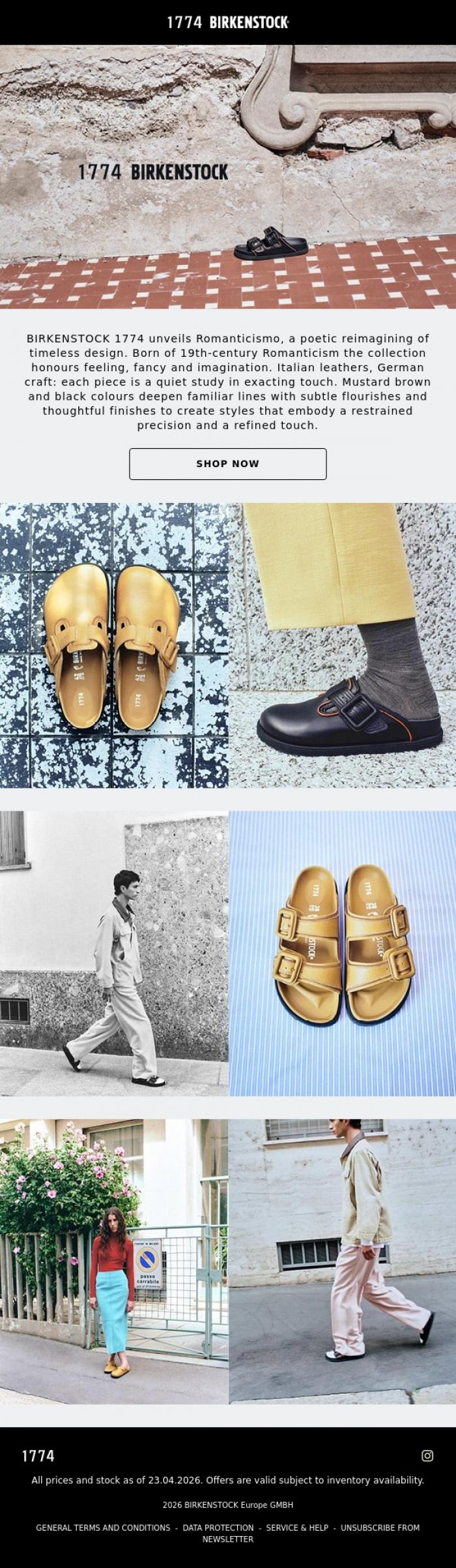 Email Design Inspiration from BIRKENSTOCK 1774, Introducing Romanticismo: A New Collection from BIRKENSTOCK 1774