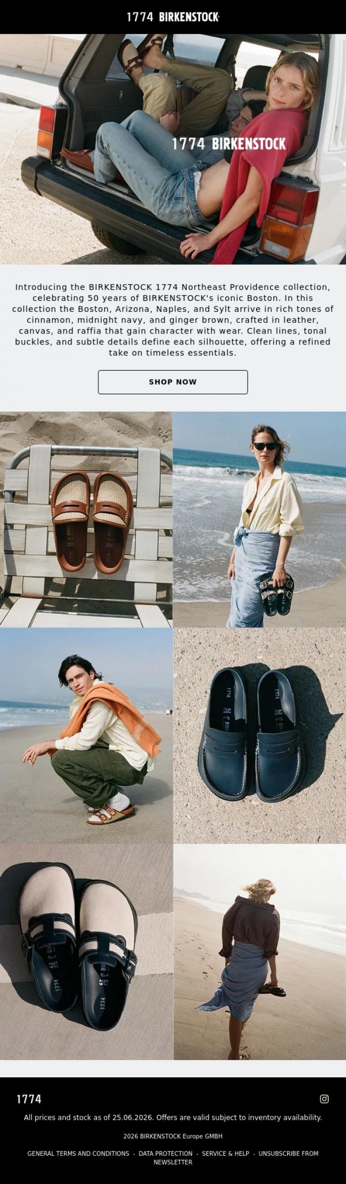 Email Design Inspiration from BIRKENSTOCK 1774, Embrace the essence of easy living with 1774's Northeast Providence Collection