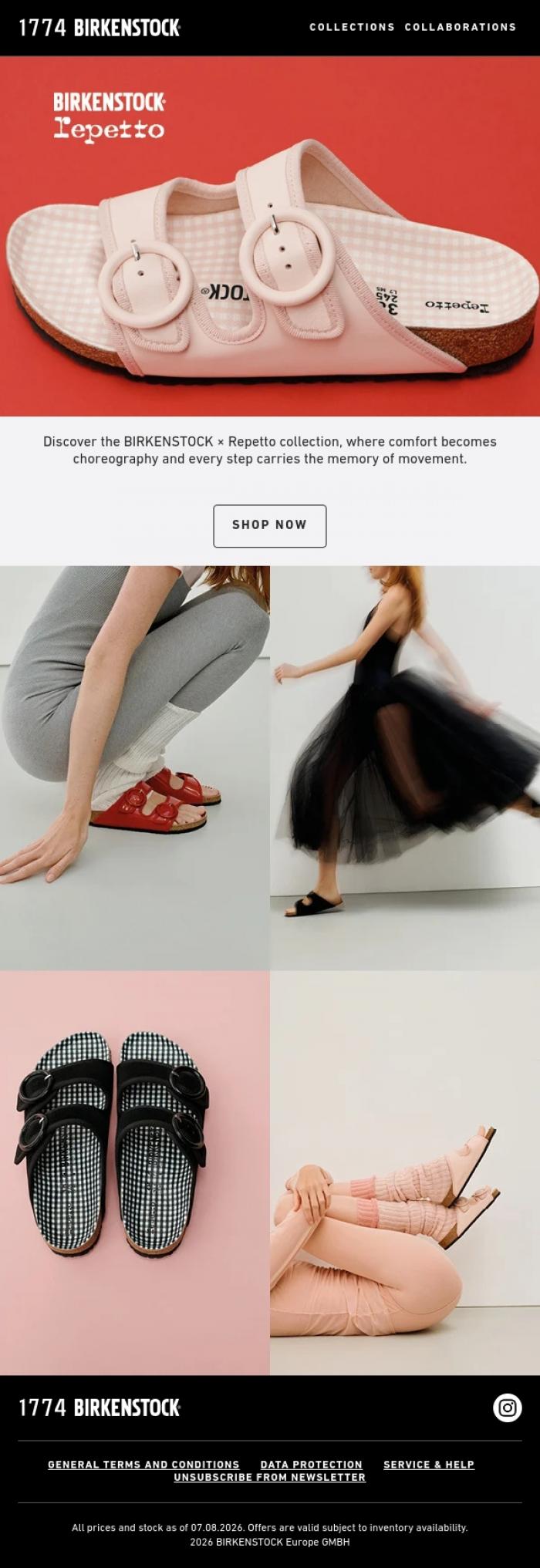 Email Design Inspiration from BIRKENSTOCK 1774, BIRKENSTOCK x Repetto Arizona Restocked!