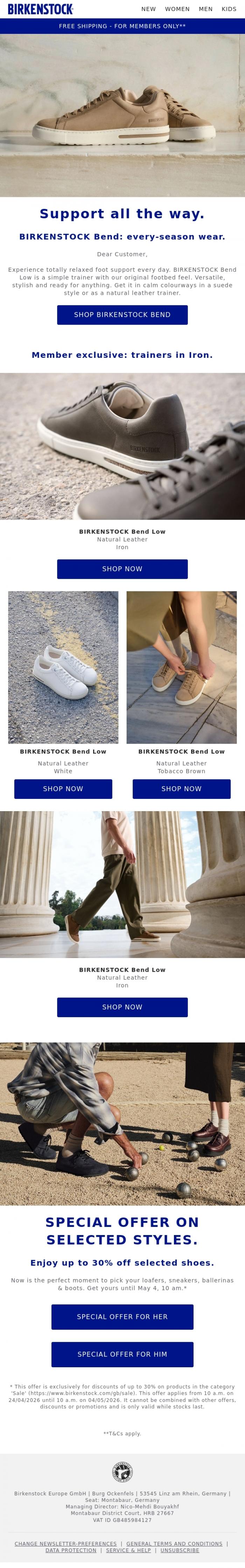 Email Design Inspiration from BIRKENSTOCK, Trainers, style and support, all in one.