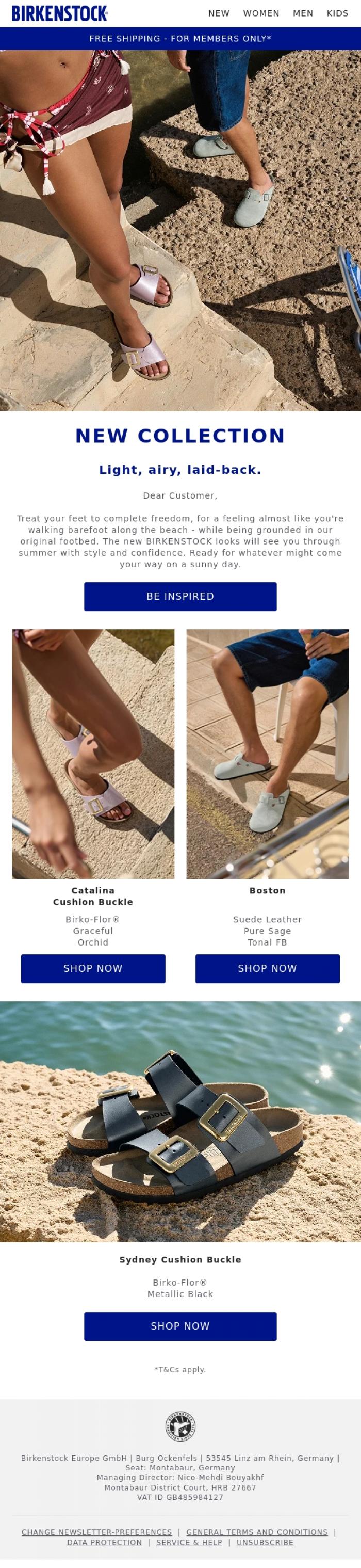 Email Design Inspiration from BIRKENSTOCK, Feel light and free. Enjoy a barefoot feel.