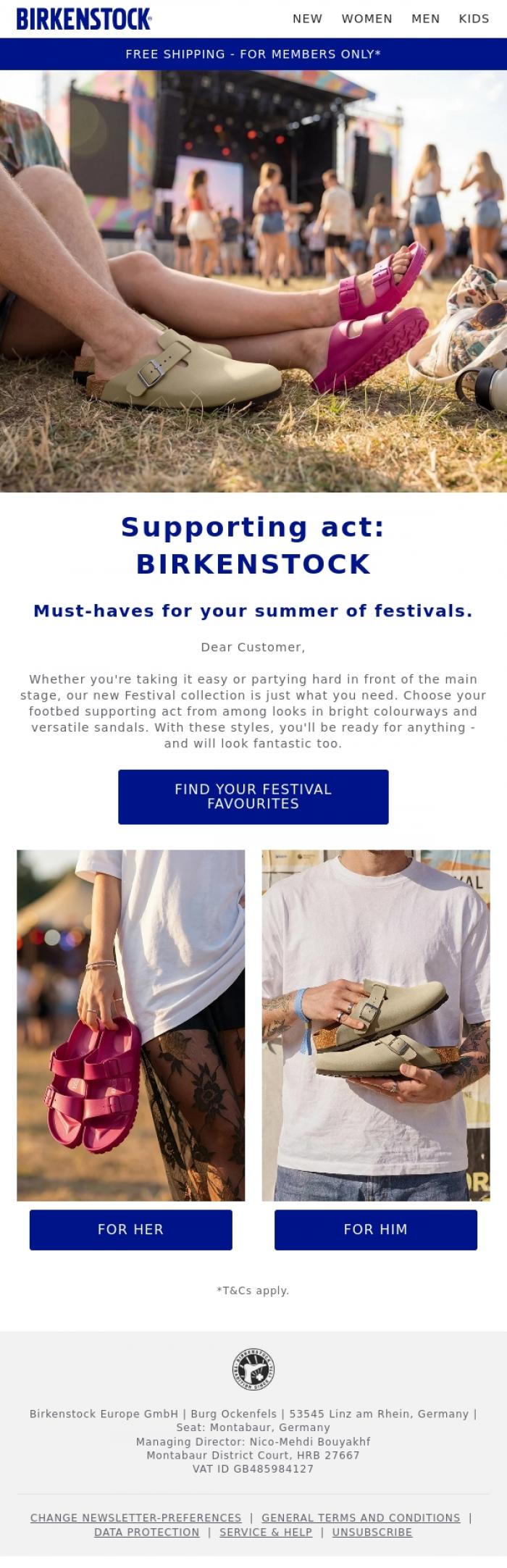 Email Design Inspiration from BIRKENSTOCK, Your festival supporting act.